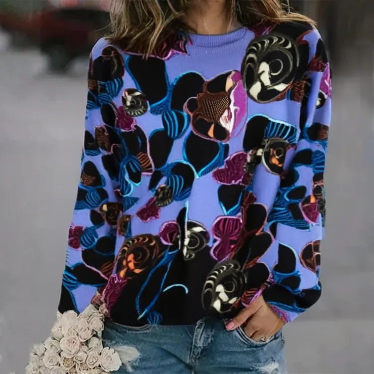3D Print Women's Sweater Crewneck Pullover Casual Loose Long Sleeve Knit Top