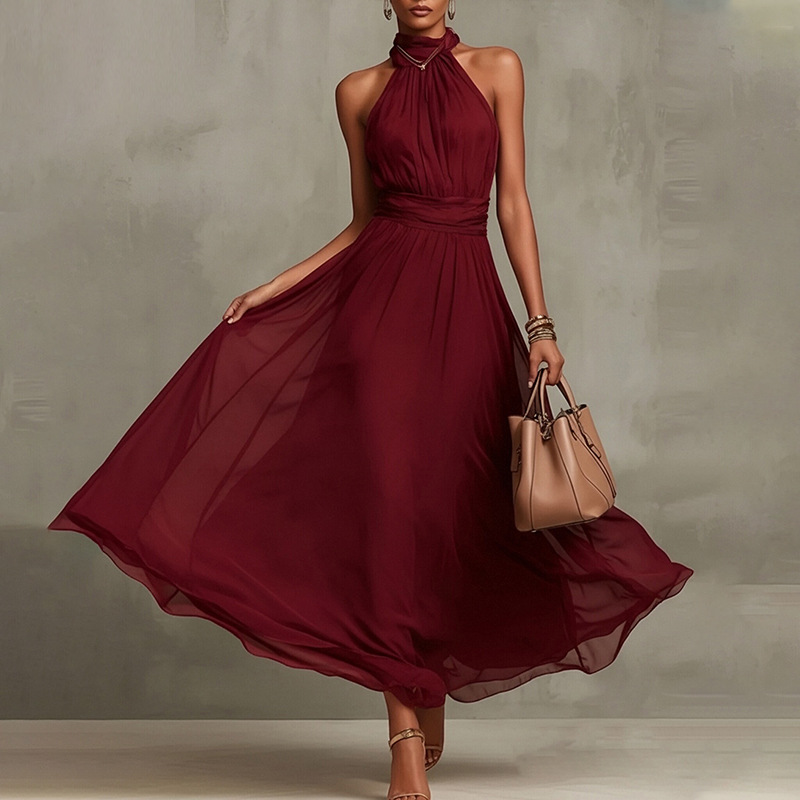 Elegant Floral Print Halter Sleeveless Bodycon Midi Dress