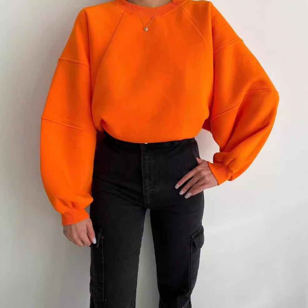 Crewneck Colorblock Long-Sleeve Solid Pullover Sweatshirt