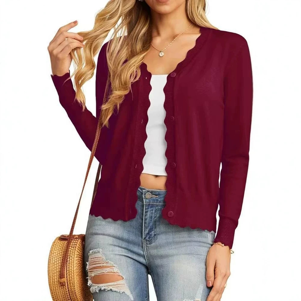 Lightweight Ruffle Trim Short Knit Cardigan