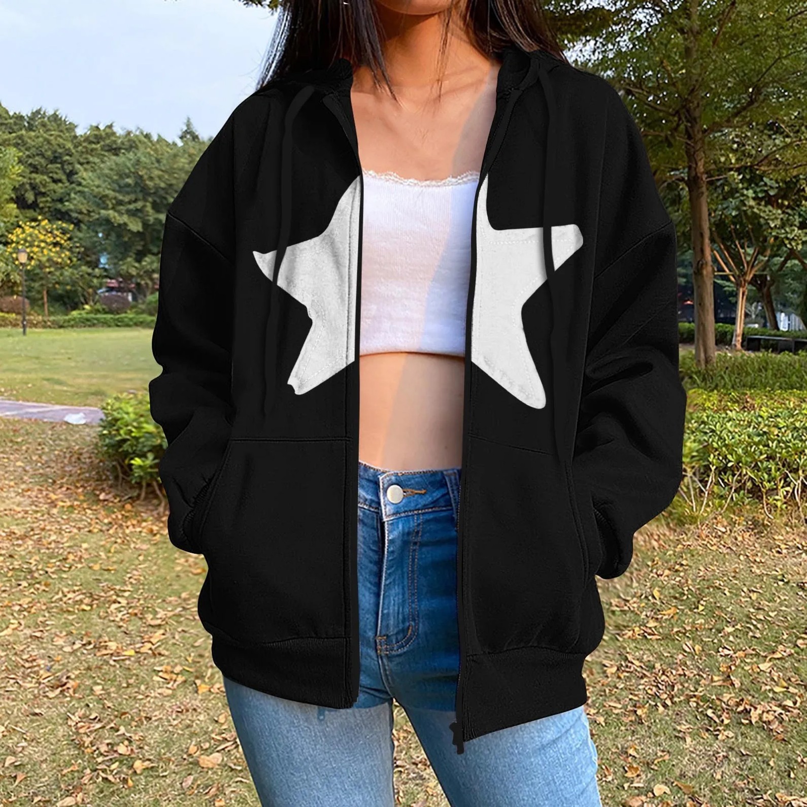 Women's Star Print Zip-Up Hoodie