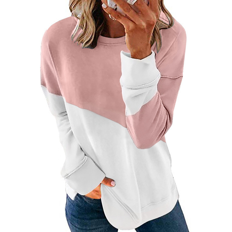Women's Long Sleeve Crewneck Colorblock Loose Casual Sweatshirt T-Shirt