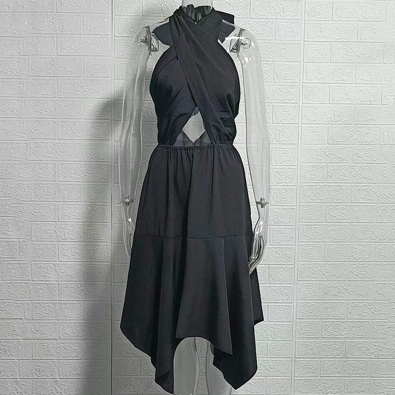 Women's High-Waist Cutout Backless Irregular Hem Halter Dress
