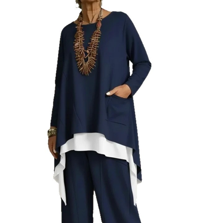 Women's Colorblock Long Hem 2-Piece Knit Sweater and Pants Set