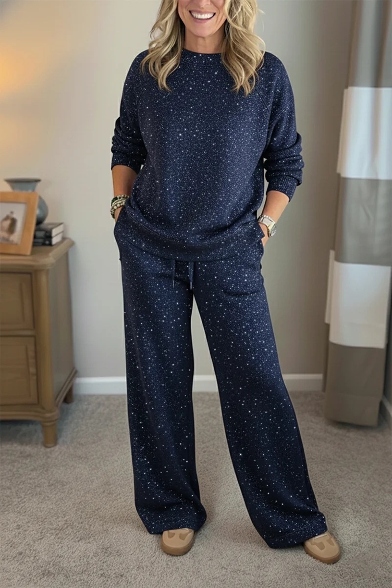Women's Long-Sleeve Crewneck Top and Drawstring Pants Set