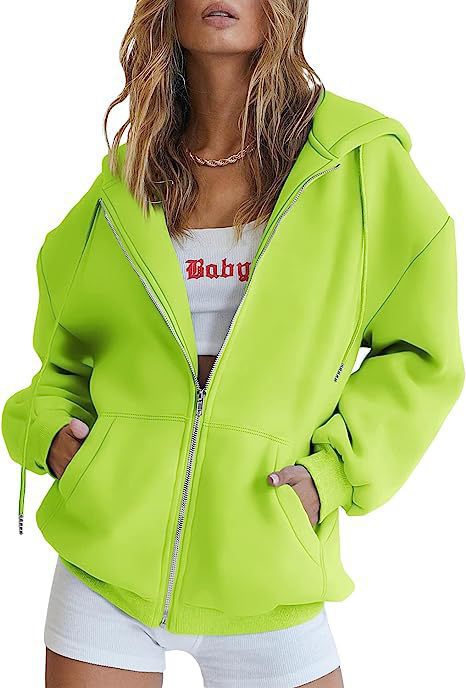 Women's Minimalist Solid Print Zip-Up Hoodie