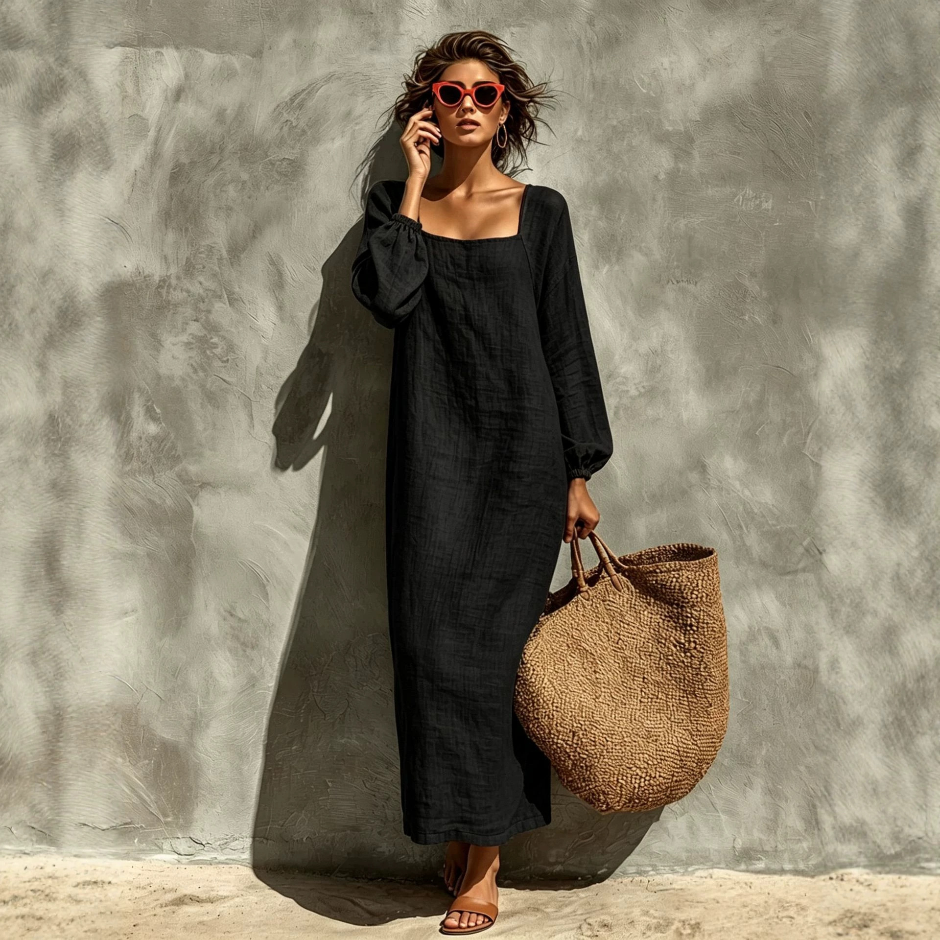 Women's Solid Color French Vintage Lazy Style Long Dress