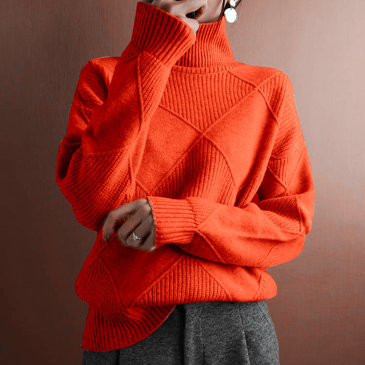 Women's Loose High Neck Diamond Knit Sweater
