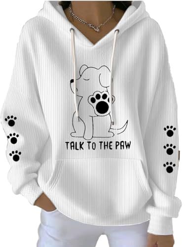 Women's Dog Paw Print Letter Hoodie Long Sleeve Pullover