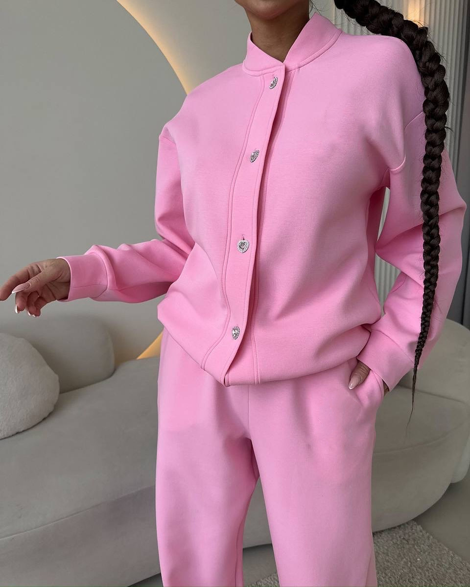 Women's Casual Two-Piece Set Button-Front Cardigan & Elastic Waist Wide-Leg Pants