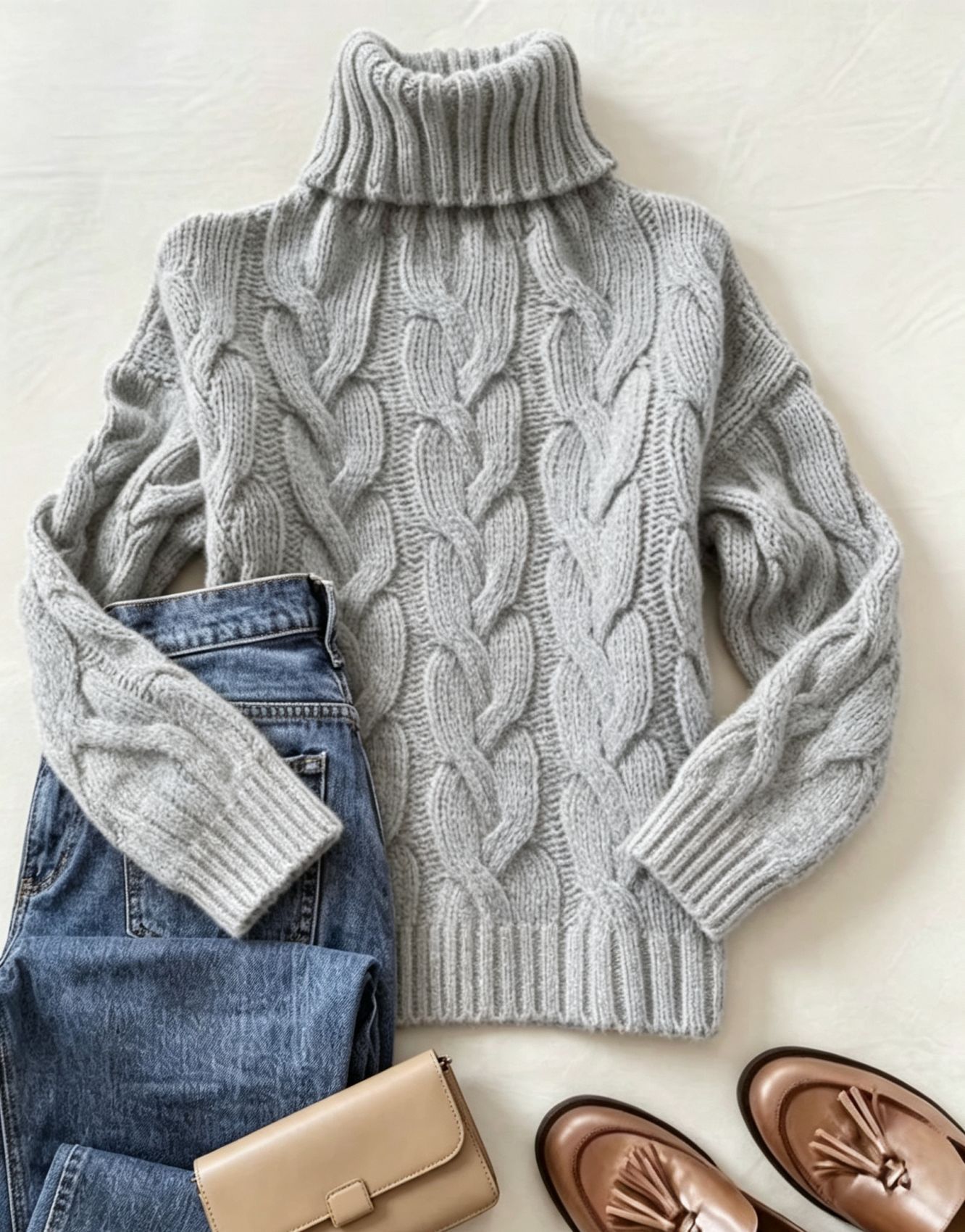 Cable-Knit Turtleneck Long-Sleeve Pullover Sweater
