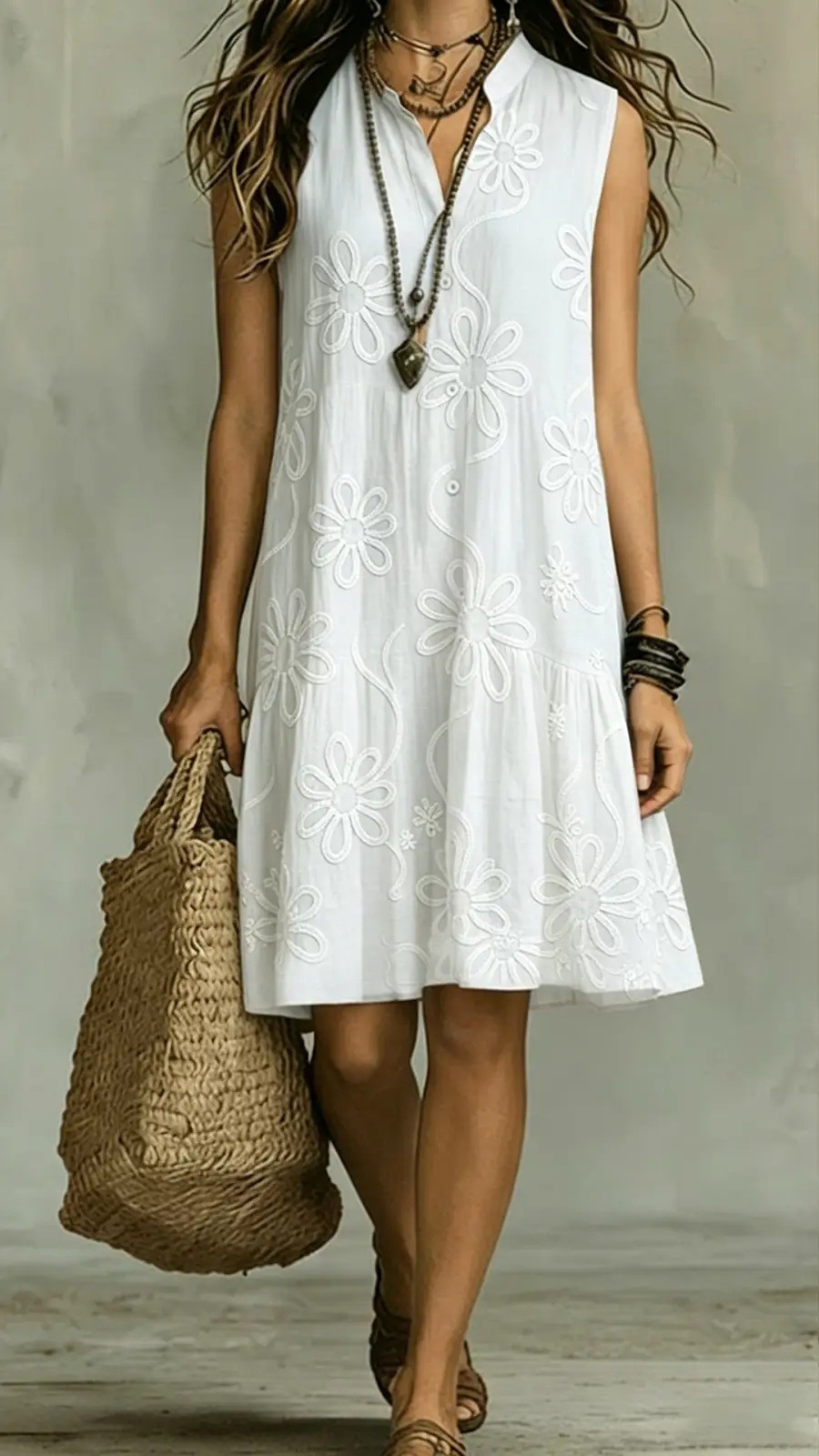 3D Print V-Neck Sleeveless Loose Casual Dress