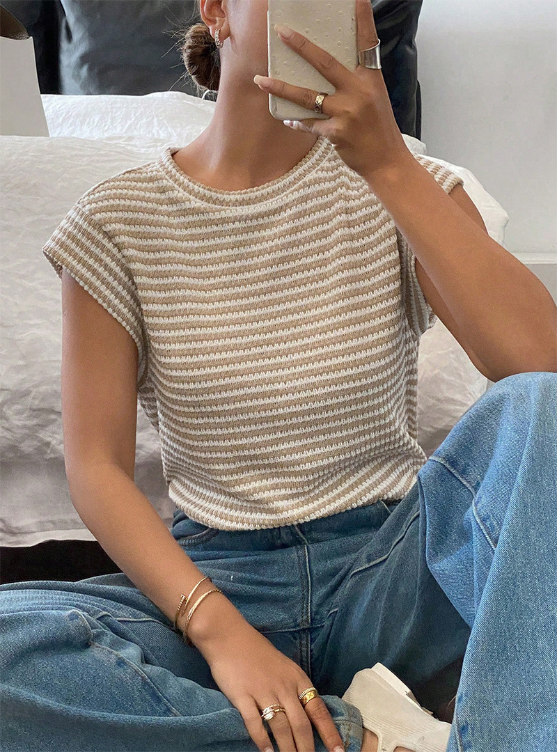 Retro Cable-Knit Short-Sleeve Crewneck Tee