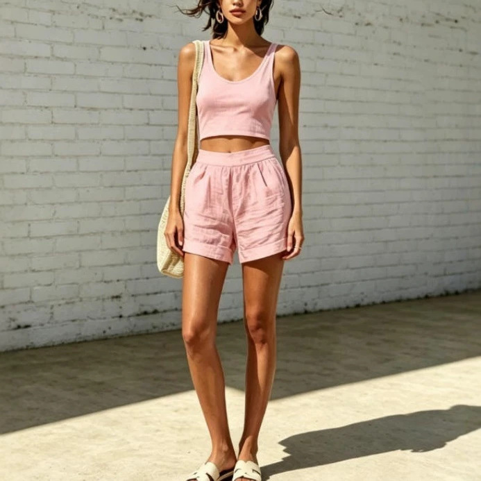 Women's Sleeveless Tank Top and Shorts Set Solid Color Casual Vacation Outfit