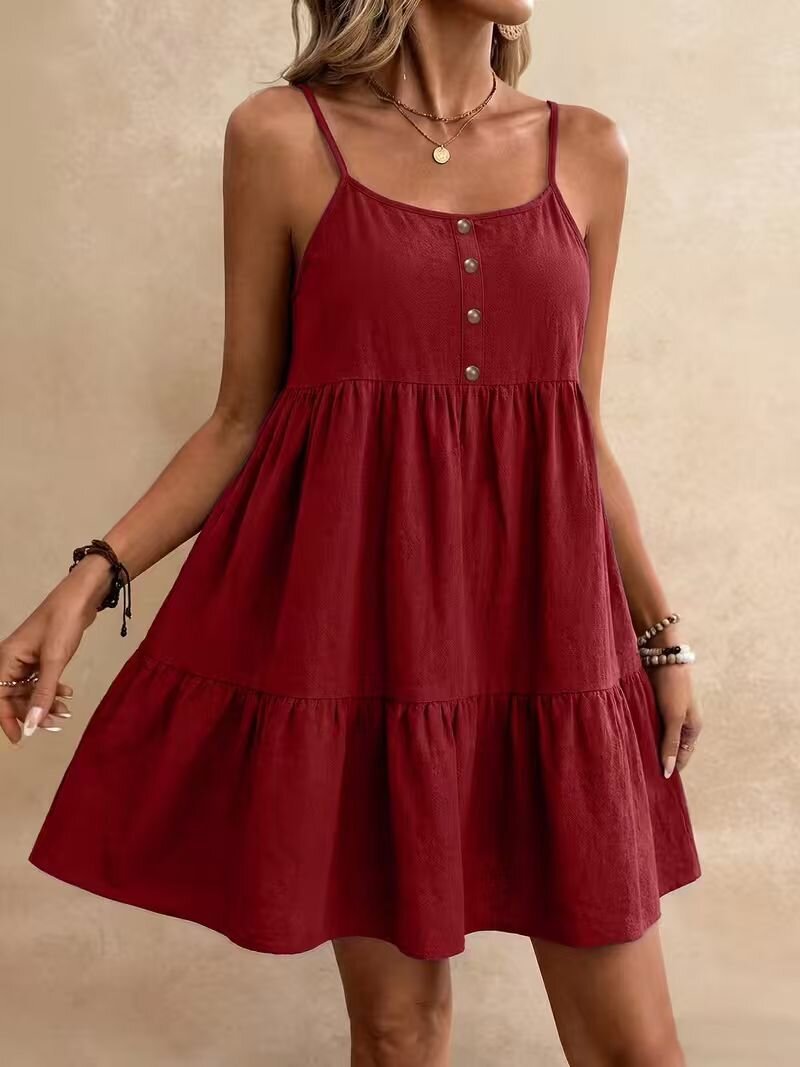 Women's Summer Sleeveless Solid Color A-Line Cami Dress