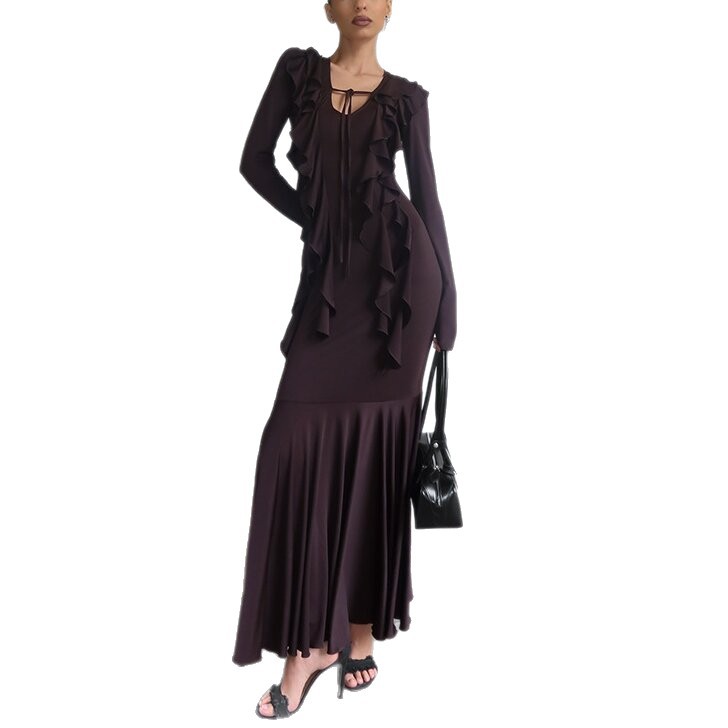 Women's Ruffle Long Sleeve Bodycon Mermaid Dress