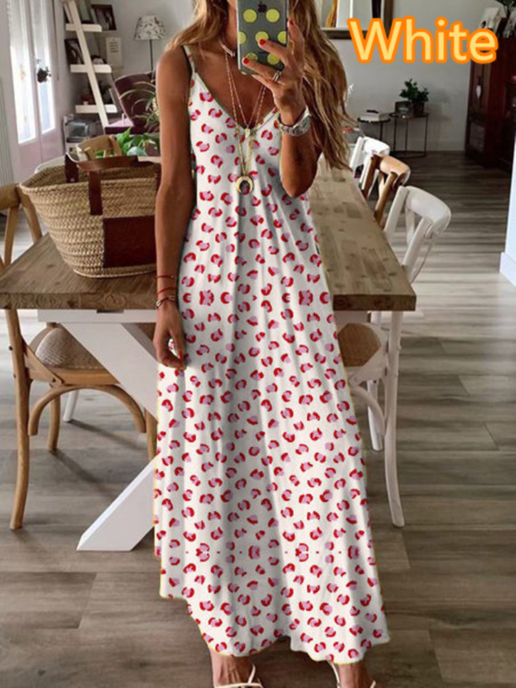 Women's Summer Sleeveless V-Neck Maxi Dress with Digital Print