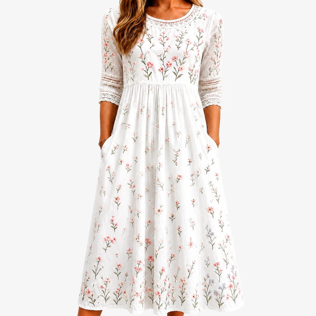 Women's Summer Printed Patchwork French Style Dress Casual A-Line Midi
