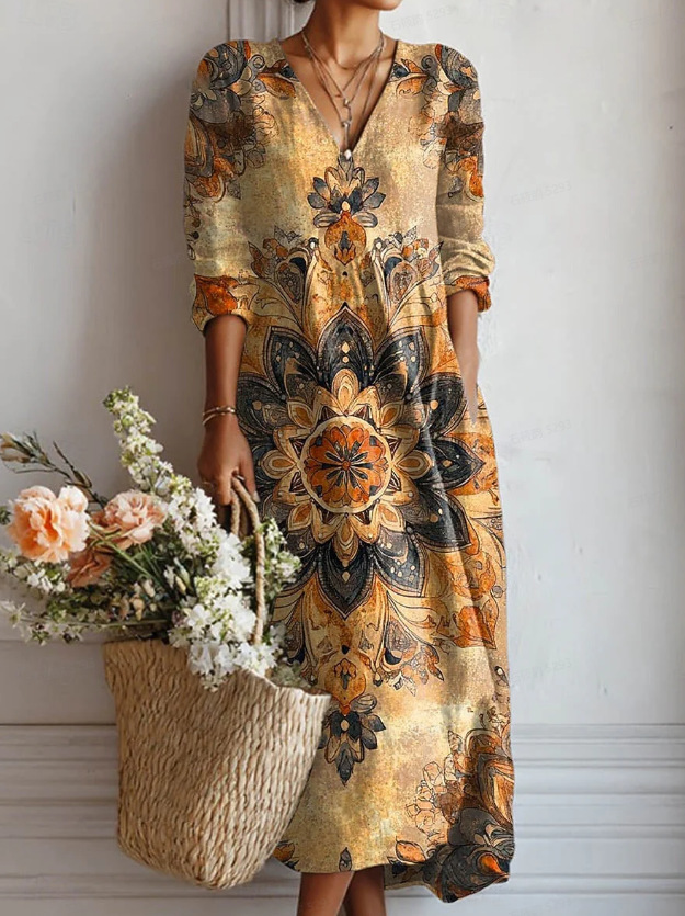 Women's Floral Paisley Print Ruched Bodycon Midi Dress