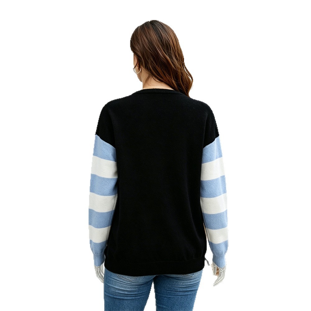 Women's Loose Knit Cardigan Color-Block Striped Floral Casual Top