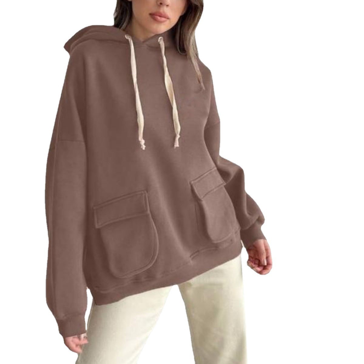 Women's Loose Fit Long Sleeve Hooded Sweatshirt with Pockets