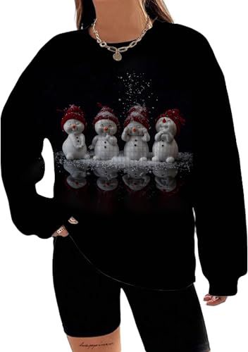Women's Snowman Reindeer Heart Letter Print Crewneck Sweatshirt