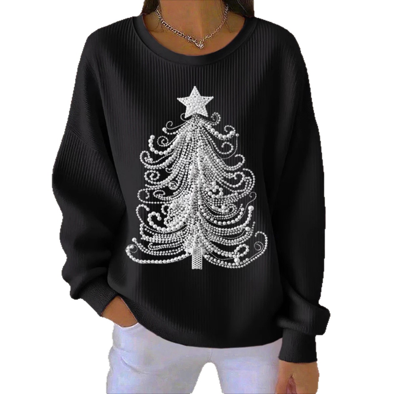 Women's Pumpkin Christmas Tree Bow Print Crewneck Sweatshirt