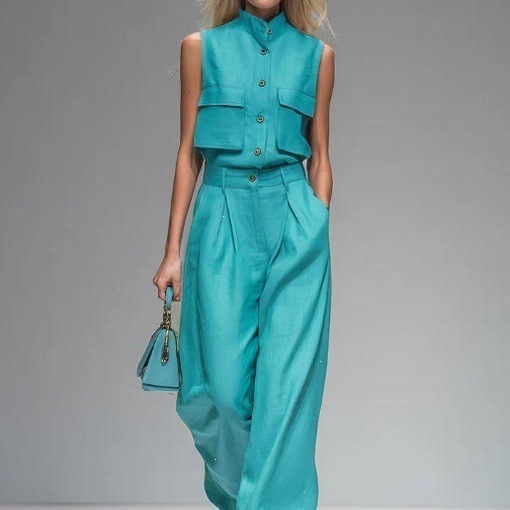 Women's Sleeveless Vest and Wide-Leg Pants Set Solid Color Two-Piece