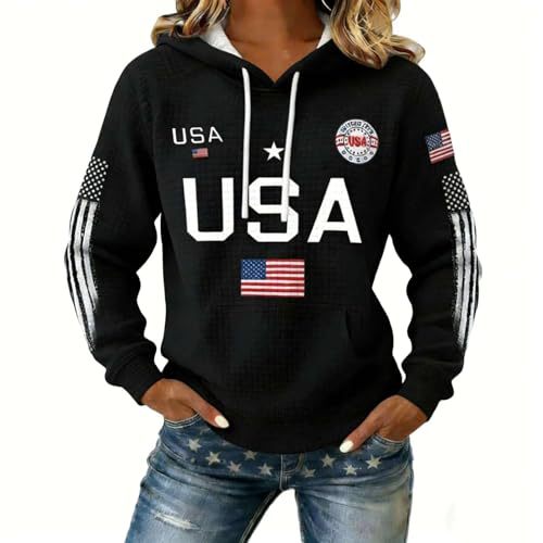 Women's American Flag Print Casual Hoodie