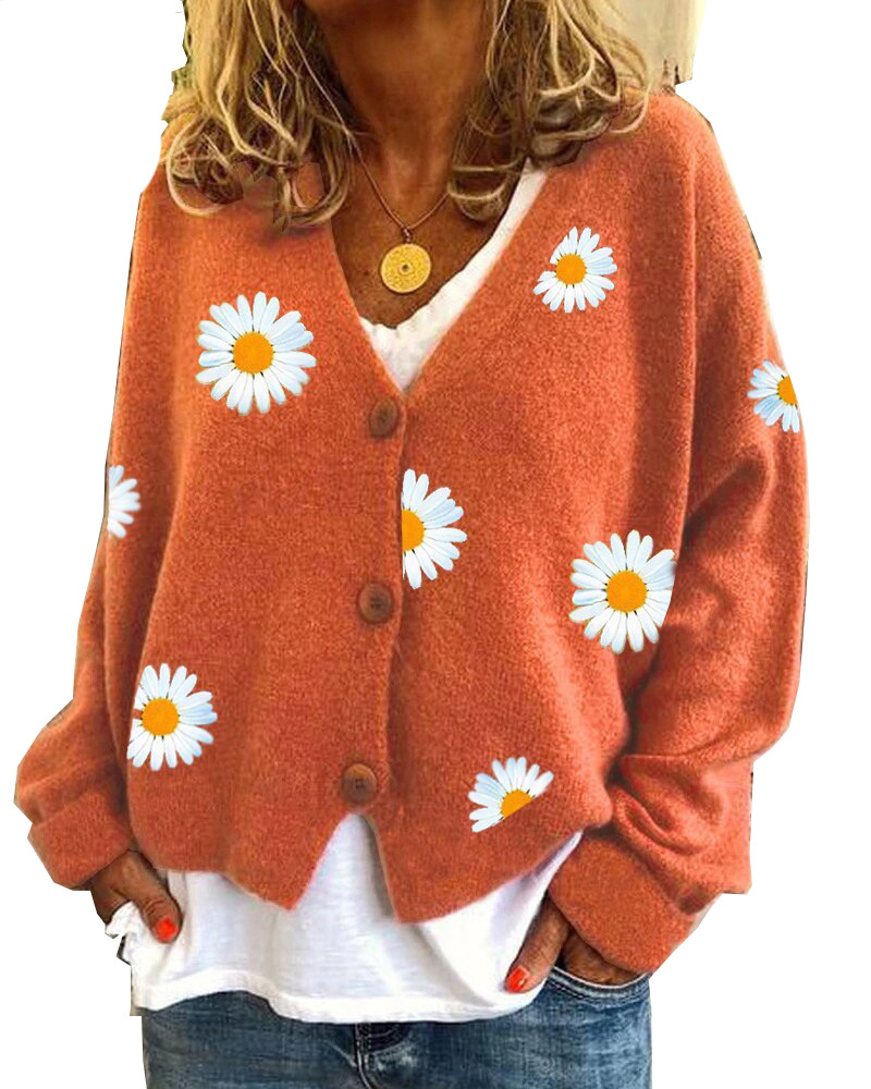 Women's Button-Front Floral Embroidered Knit Cardigan Sweater