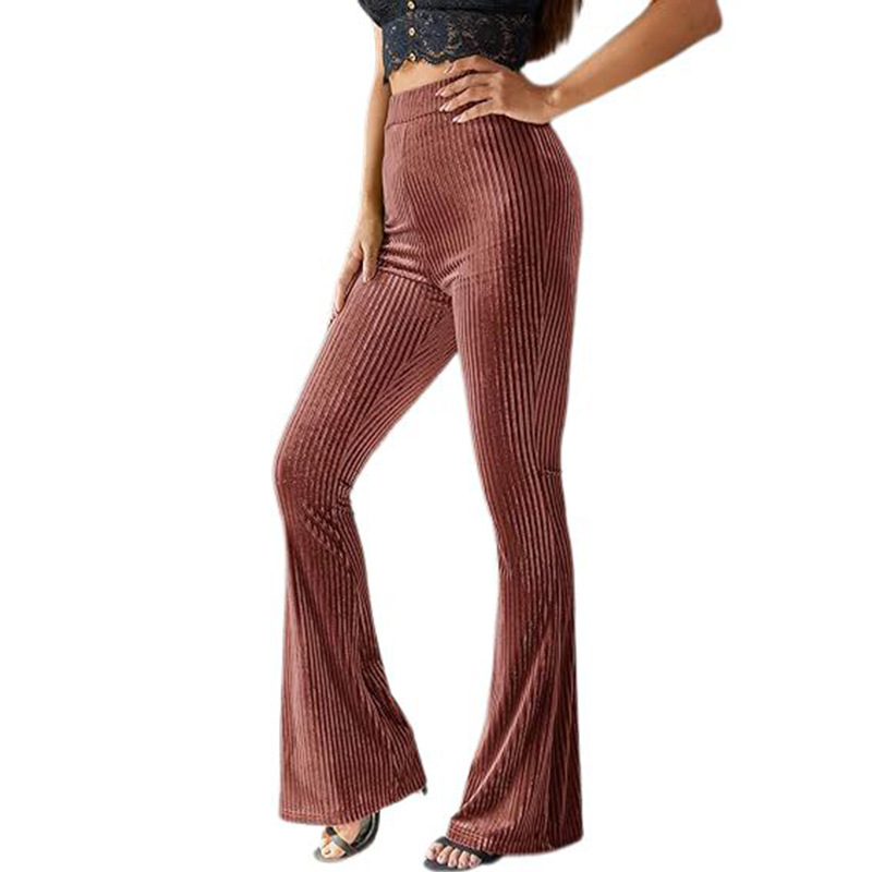 High-Waist Corduroy Flare Pants Solid Casual Women's