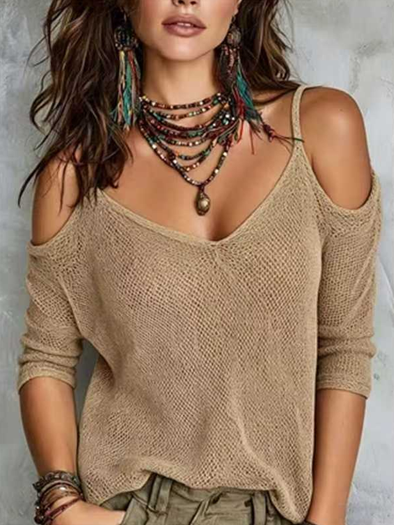 Women's Off-Shoulder Knit Short Sleeve Top Solid Color
