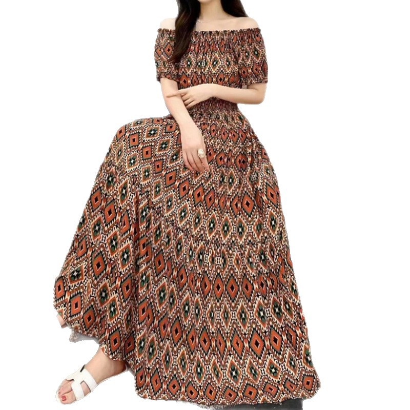 Off-Shoulder Ruched Maxi Dress with Ruffled Sleeves