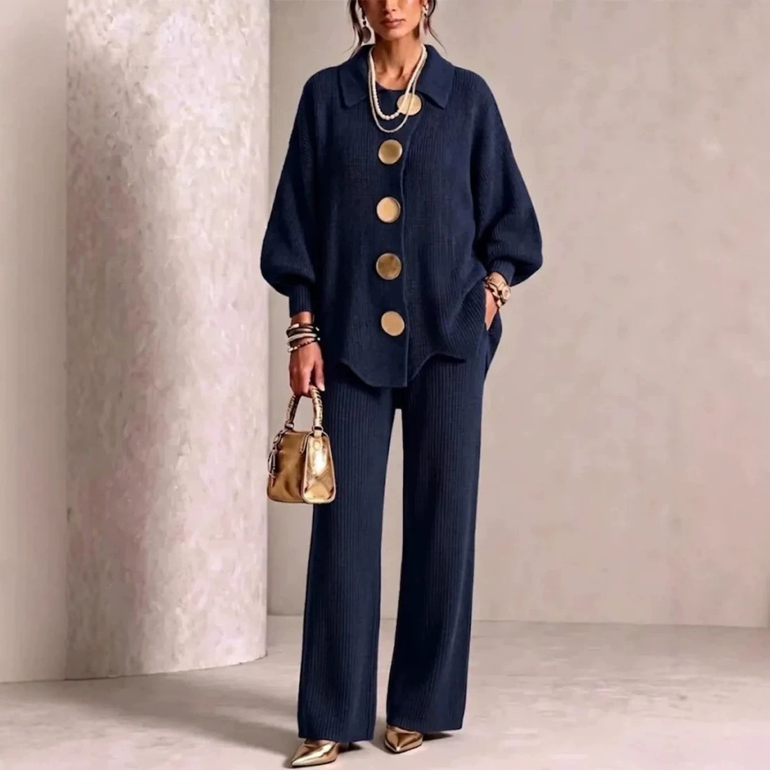 Corduroy Long Sleeve Two-Piece Women's Set