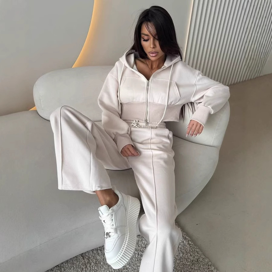 Women's Cotton Blend Zip-Up Hoodie and Drawstring Pants Set