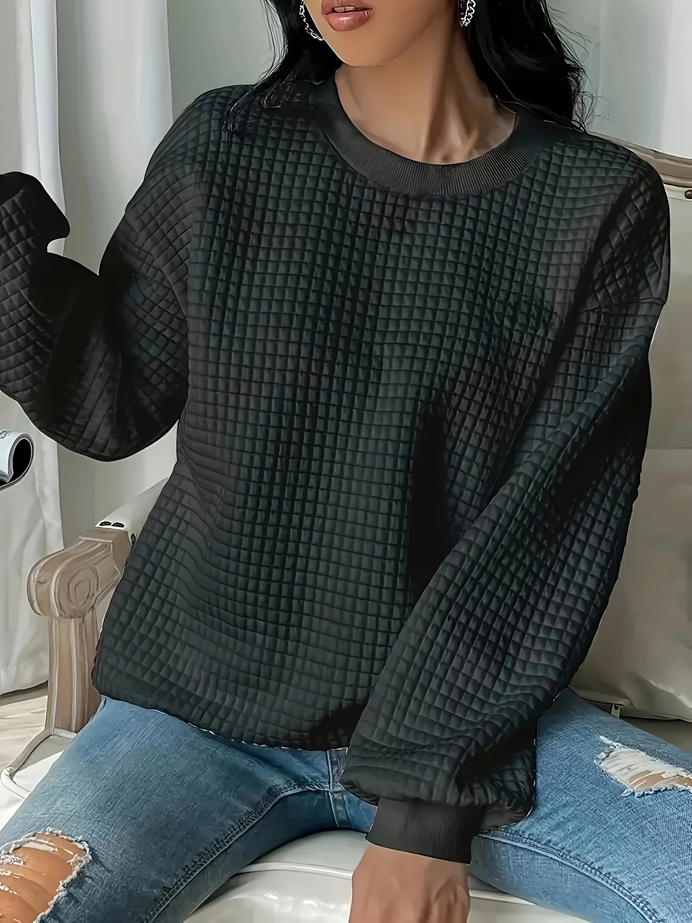 Women's Crewneck Solid Color Long Sleeve Sweatshirt Thick