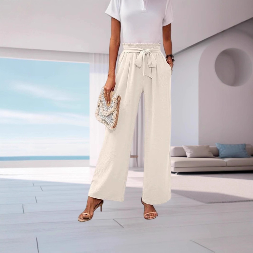Women's High-Waist Wide-Leg Pants with Pockets Solid Color