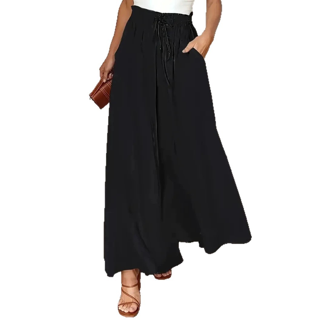 Boho Wide-Leg Polka Dot Print Elastic Waist Long Pants Skirt
