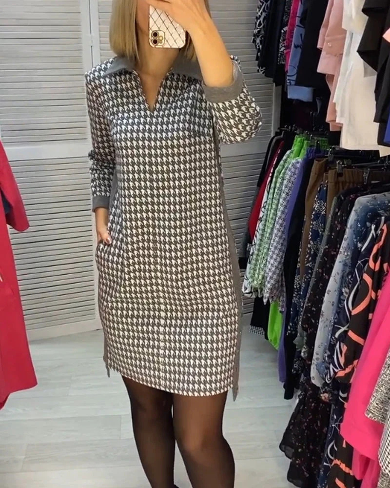 Floral Print V-Neck Long Sleeve Slim Fit Midi Dress