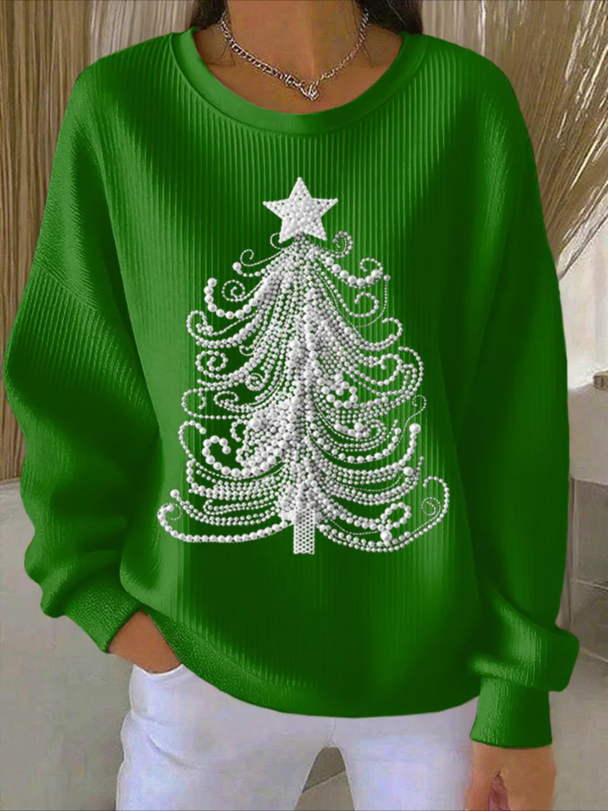 Women's Pumpkin Christmas Tree Bow Print Crewneck Sweatshirt