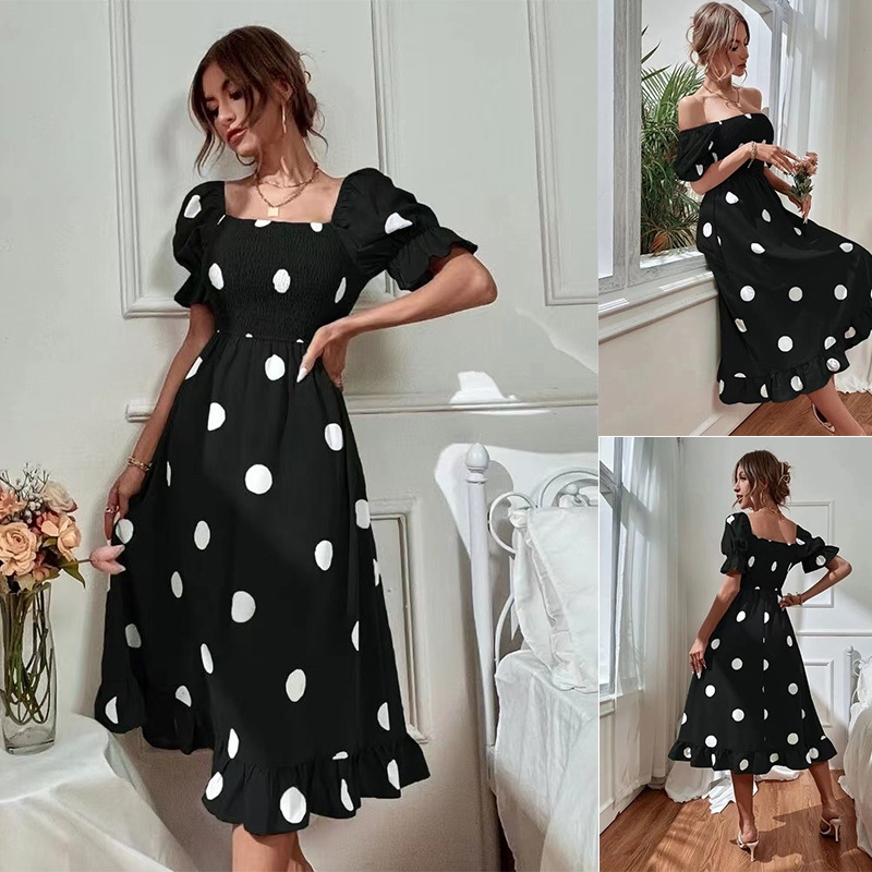 Polka Dot Sweet Ruffle Short Sleeve Slim Fit Dress