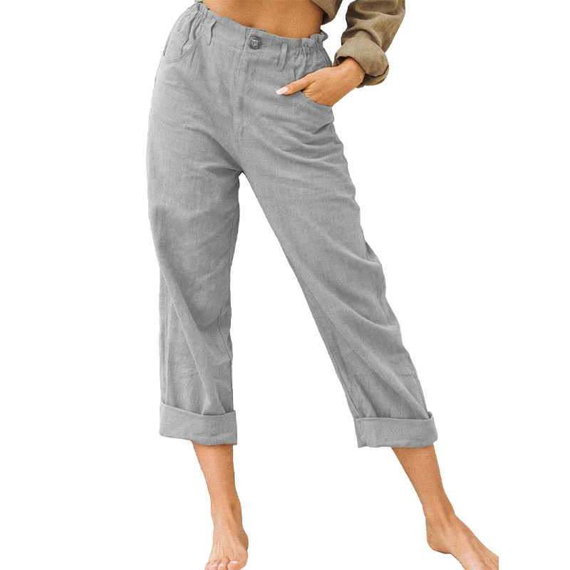 Women's Cotton-Linen High-Waist Straight-Leg Casual Pants