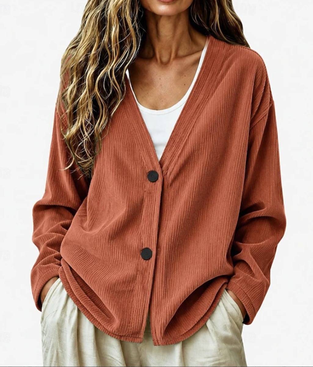 Women's Corduroy V-Neck Button-Front Long-Sleeve Cardigan