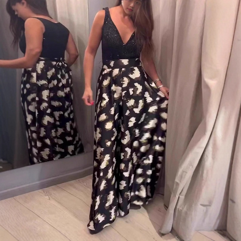 Elegant V-Neck Floral Print Midi Dress