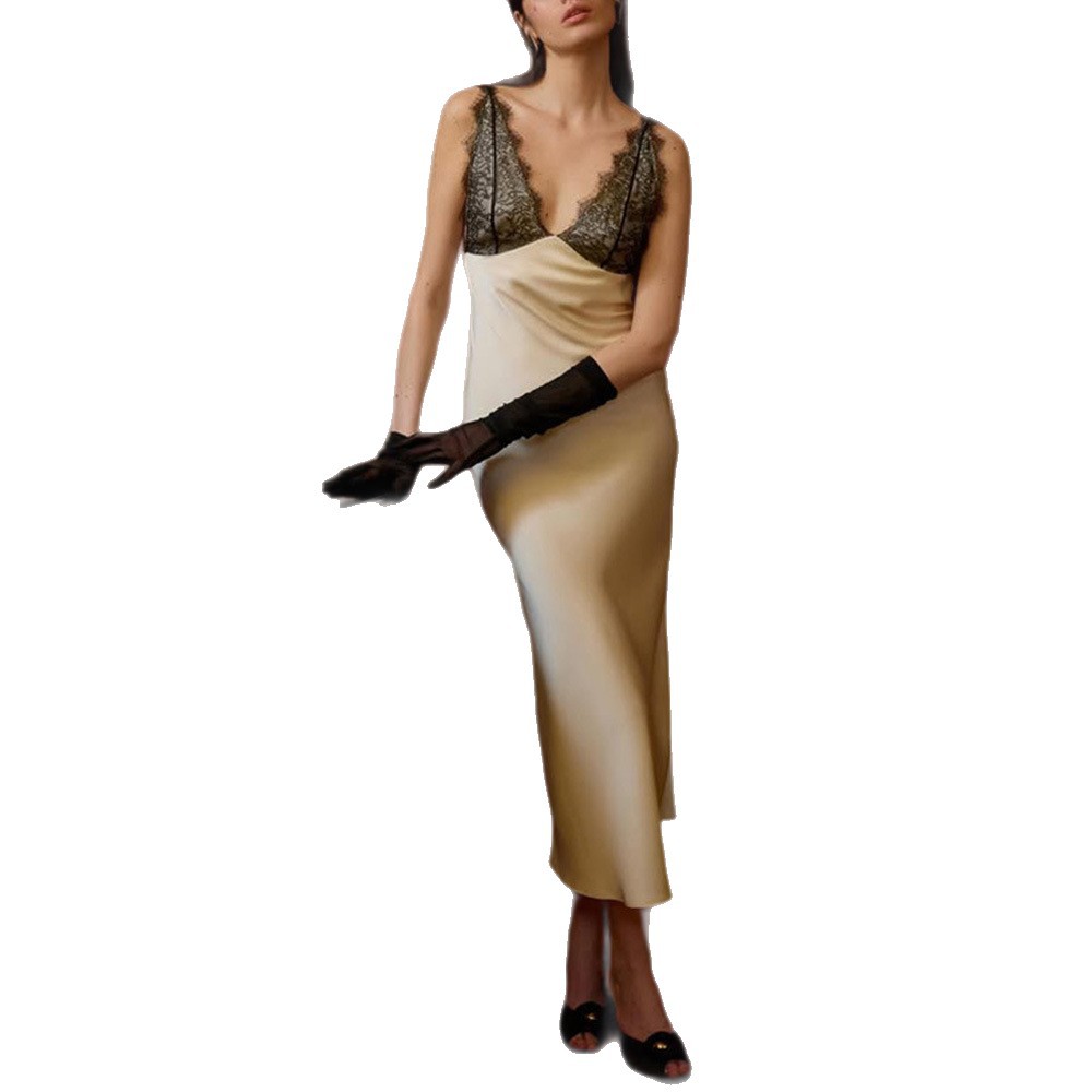 Lace Cami Patchwork Bodycon Long Dress