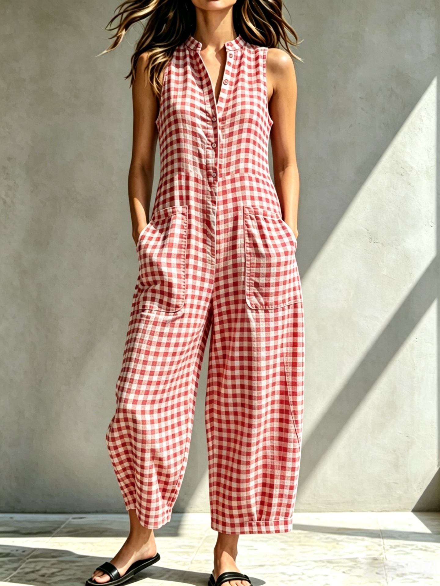 Women's Sleeveless Stand Collar Pocket Jumpsuit