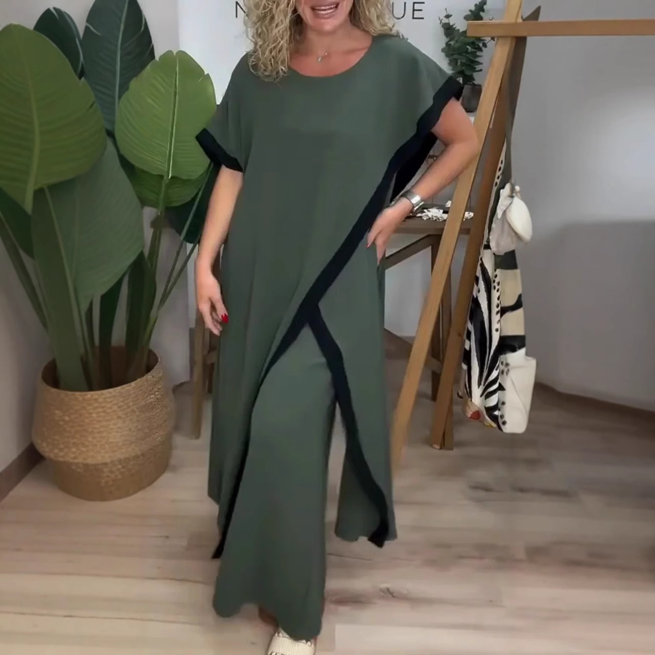 Color-Block Plus-Size Relaxed Long Dress Set