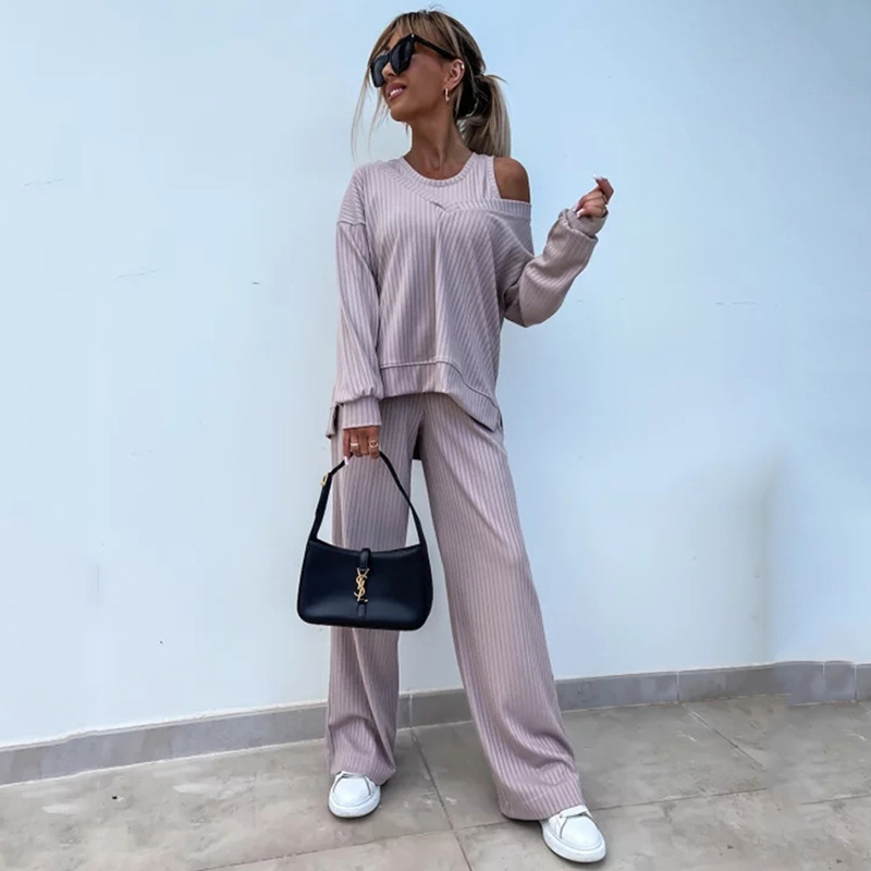 Women's Solid V-Neck Long-Sleeve Top & Pants 3-Piece Set