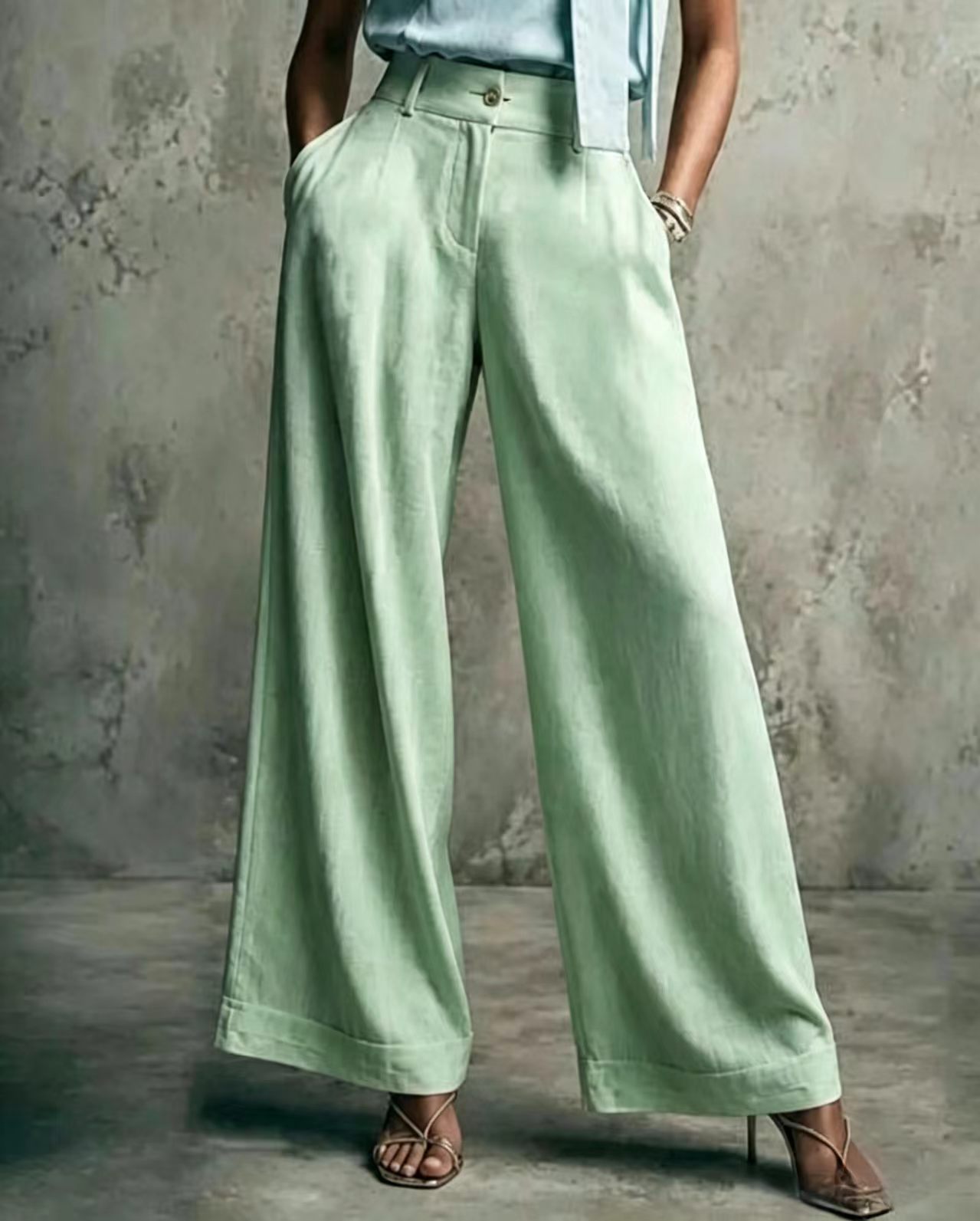 Women's Solid Color High-Waist Wide-Leg Casual Pants