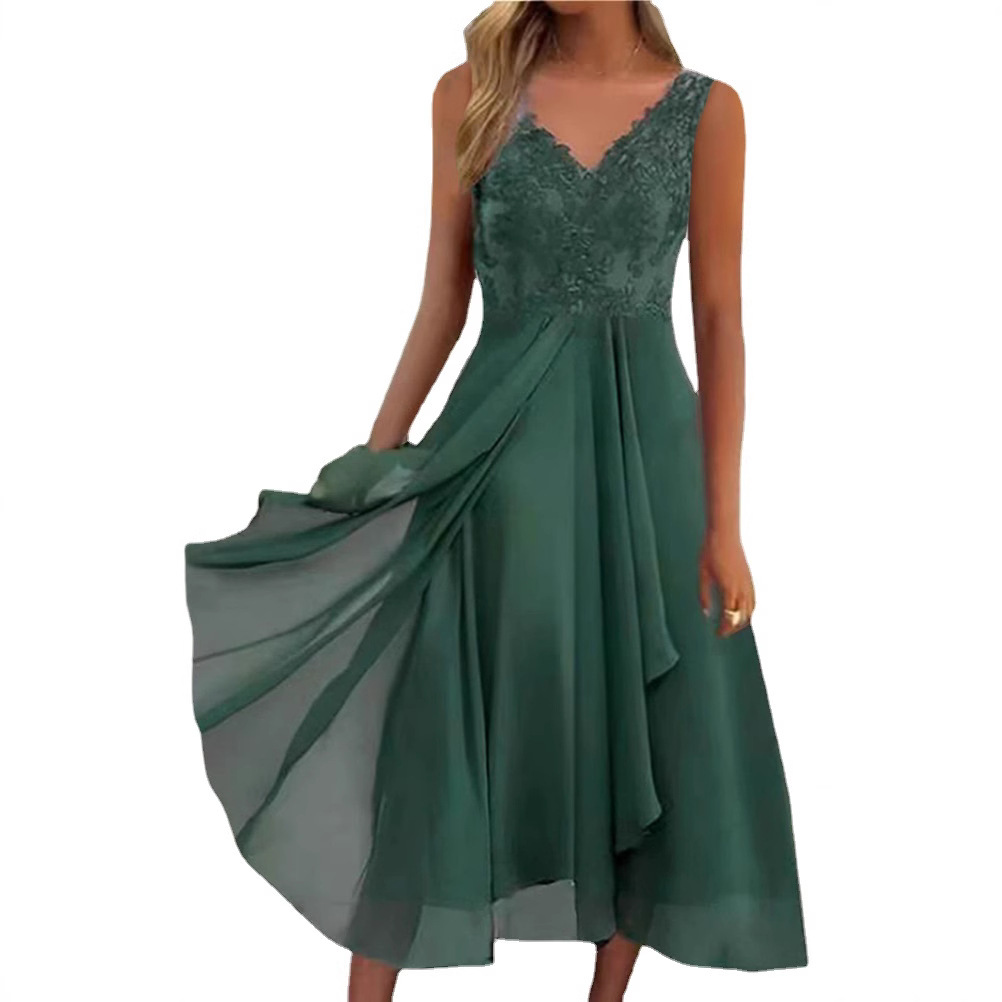 Sleeveless Chiffon Lace Cutout Long Dress